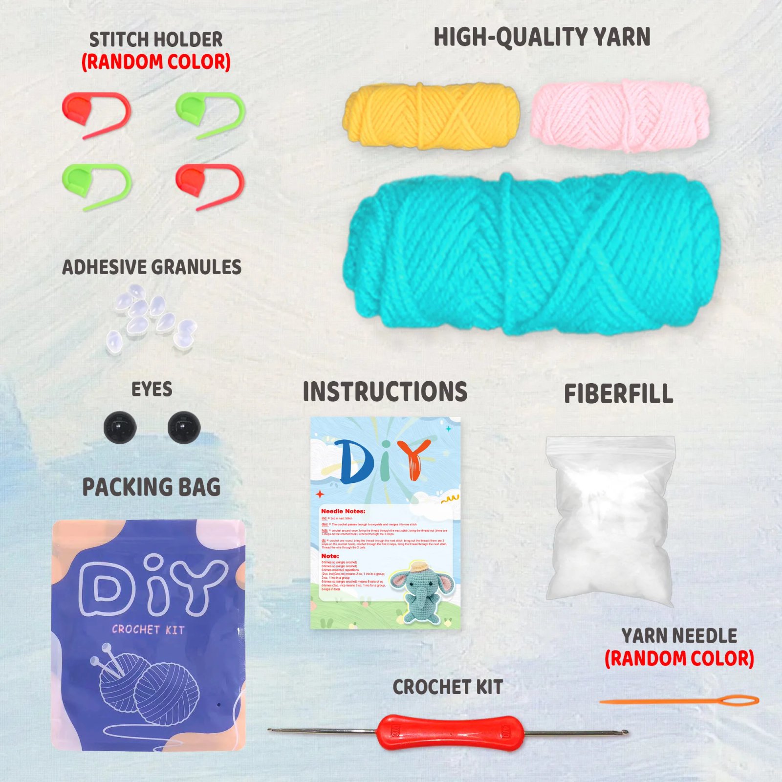 YAMAXIN 1pc,Mr.Elephant,Crochet Set for Beginners,Include Step-by-Step Video Tutorials(Accessories In Random Color) - Image 4