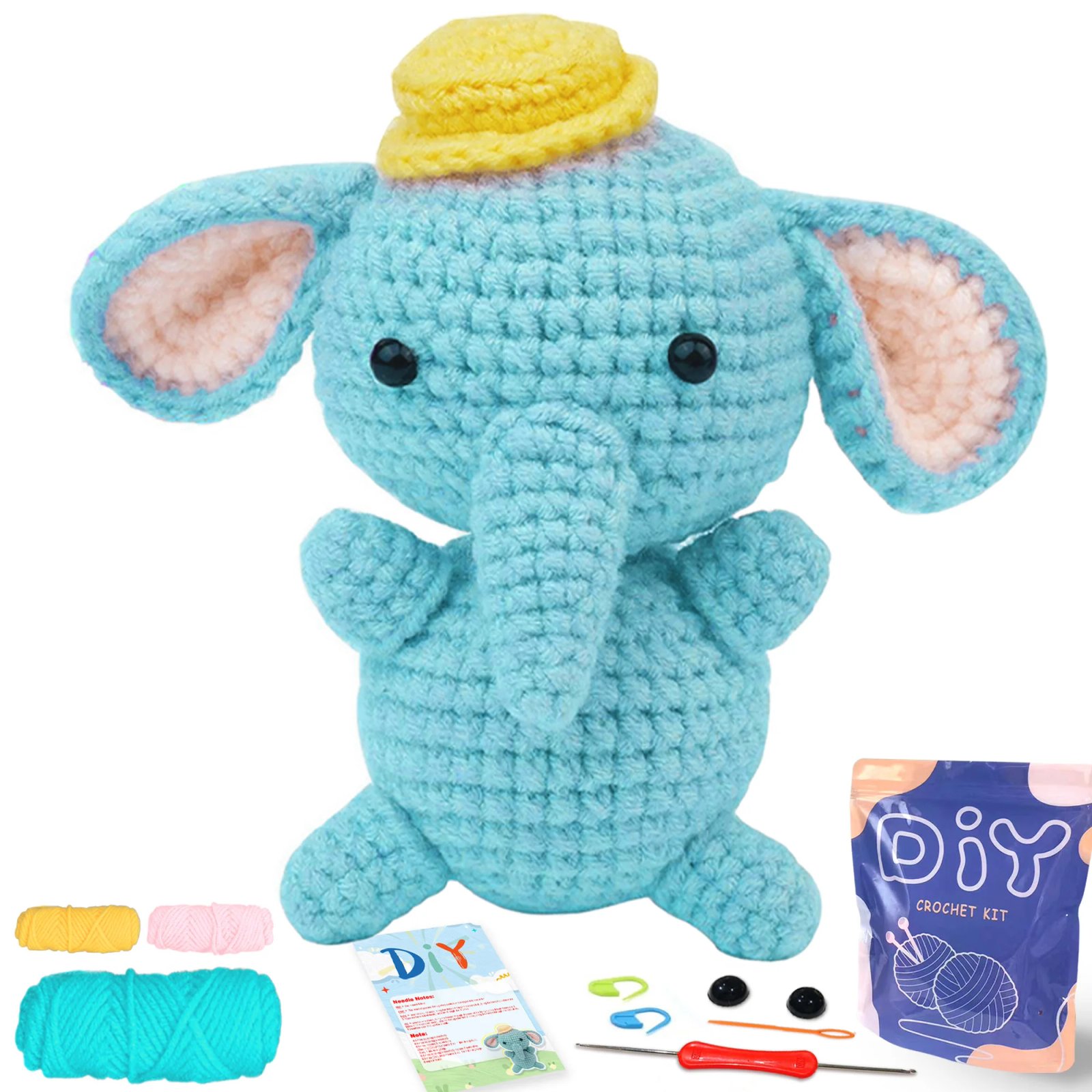 YAMAXIN 1pc,Mr.Elephant,Crochet Set for Beginners,Include Step-by-Step Video Tutorials(Accessories In Random Color)