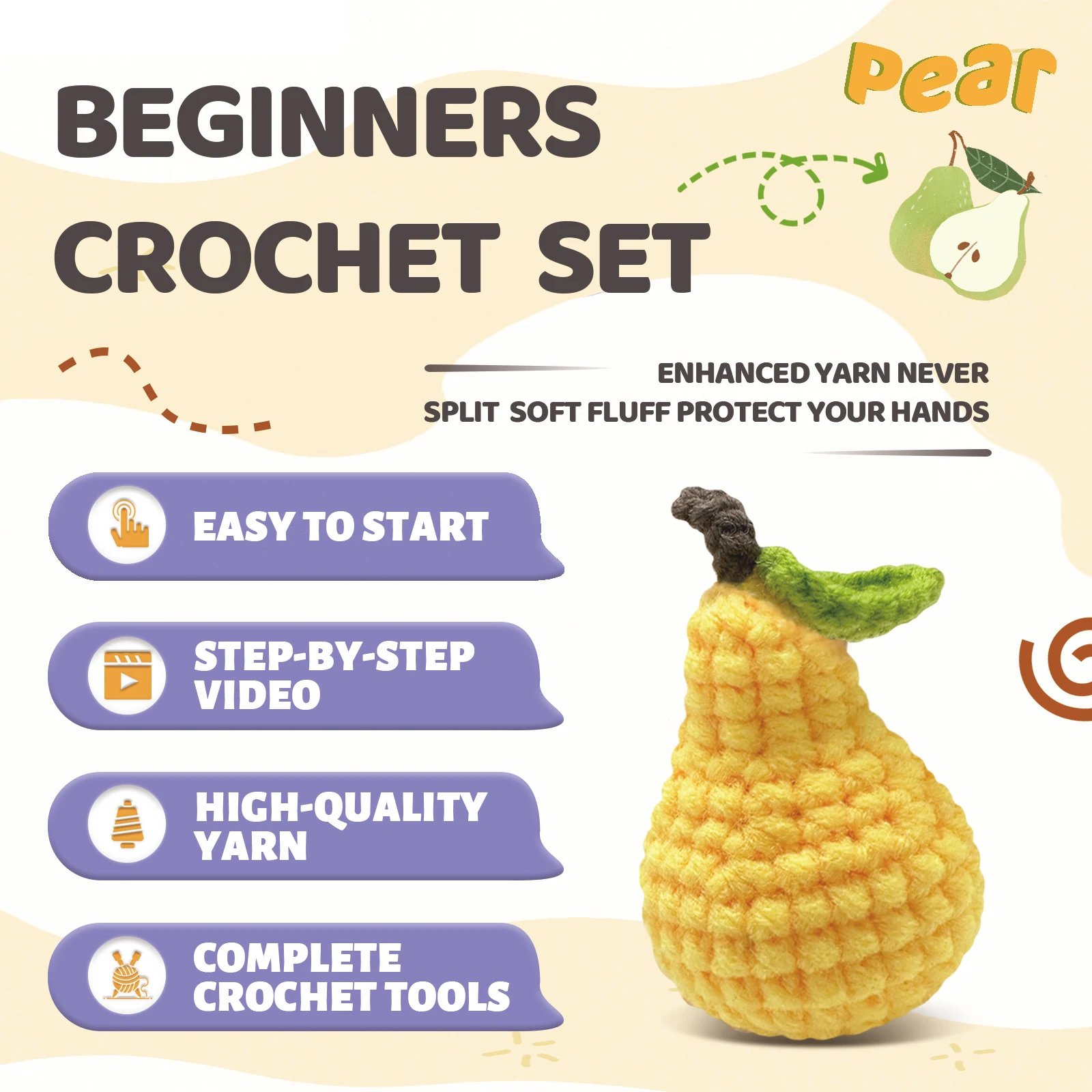 1PC Pear Crochet Set for Beginners,Include Step-by-Step Video Tutorials(Accessories In Random Color) - Image 4