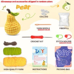 1PC Pear Crochet Set for Beginners,Include Step-by-Step Video Tutorials(Accessories In Random Color)