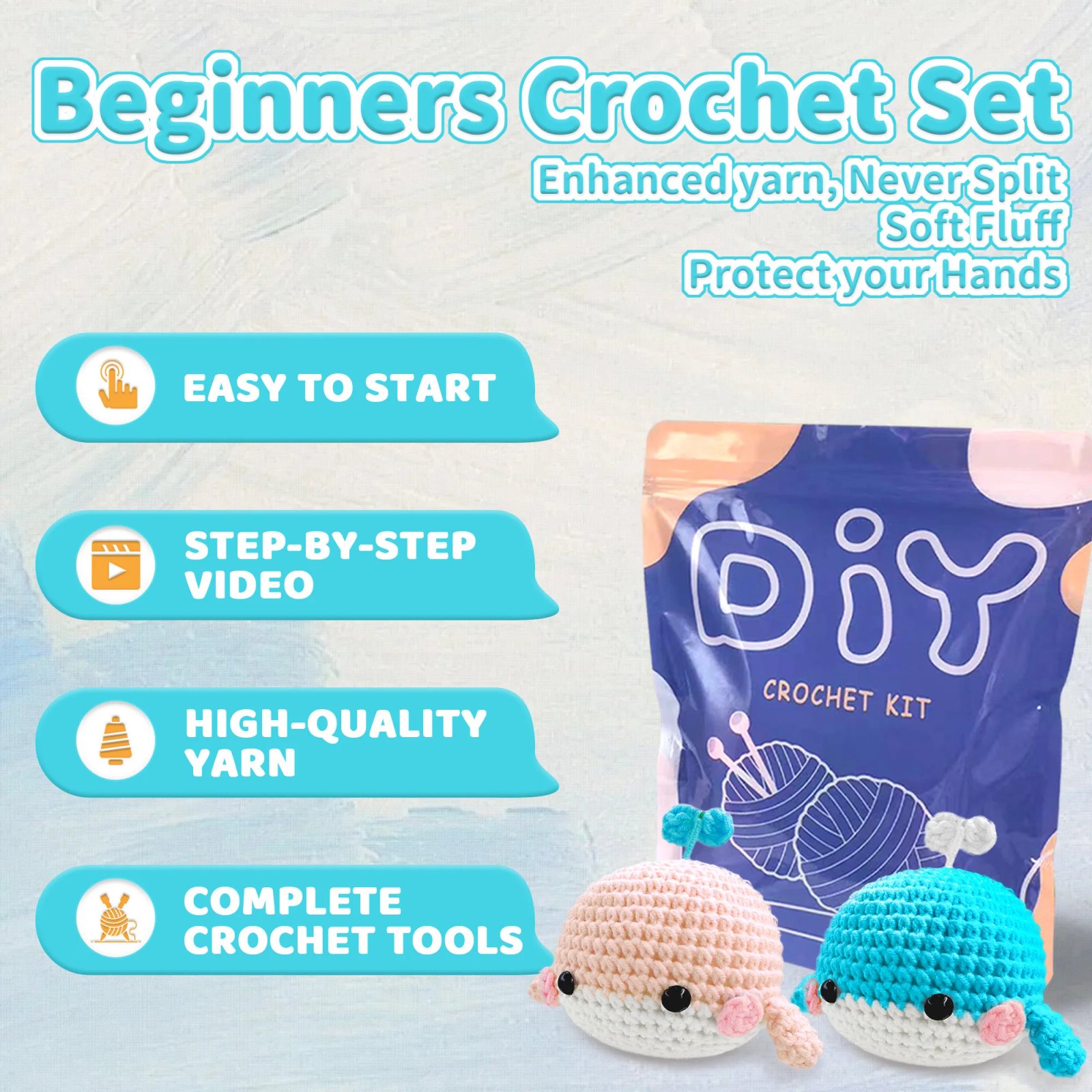 YAMAXIN 1set Whale Crochet Set for Beginners,Include Step-by-Step Video Tutorials(Accessories In Random Color) - Image 5