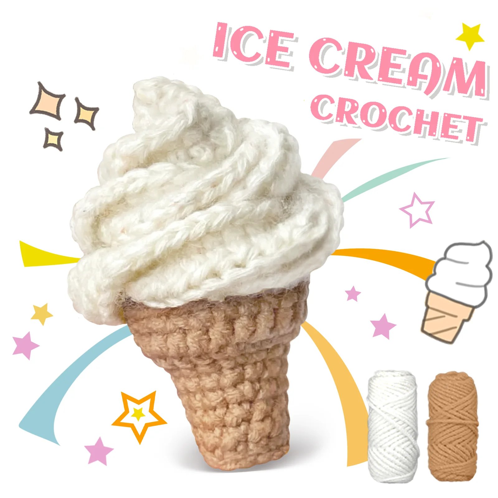 YAMAXIN DIY Crochet Kit for Beginners Easy Craft Tool Set with Ice Cream Theme Knitting Arts And Crafts Project