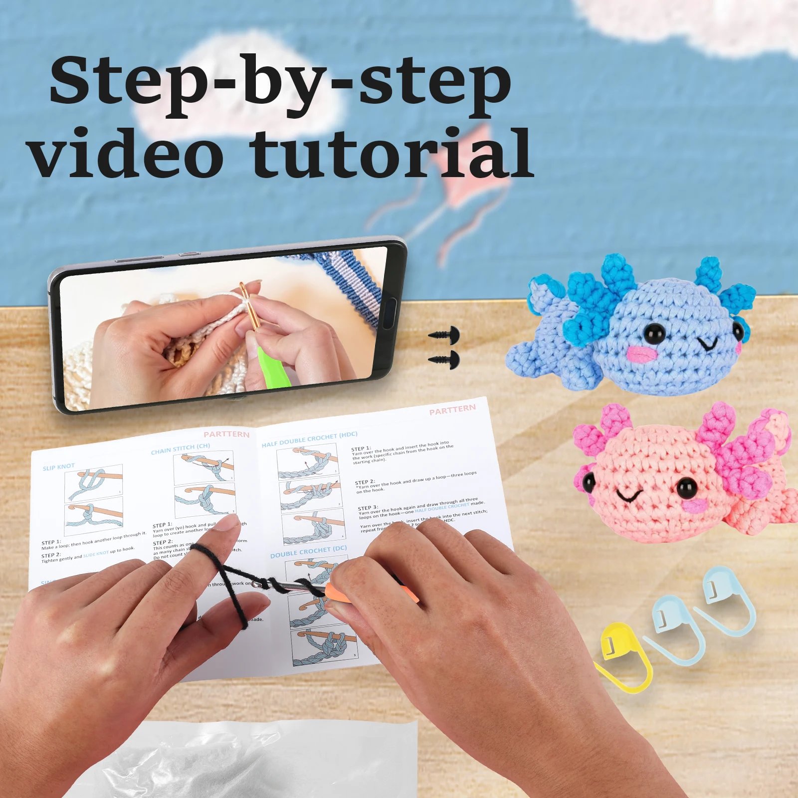 Crochet Kit for Beginners Complete Crochet Animal Knitting Kit Adorable Elephant Crochet Starter Pack with Wool Stuffing Crochet - Image 3