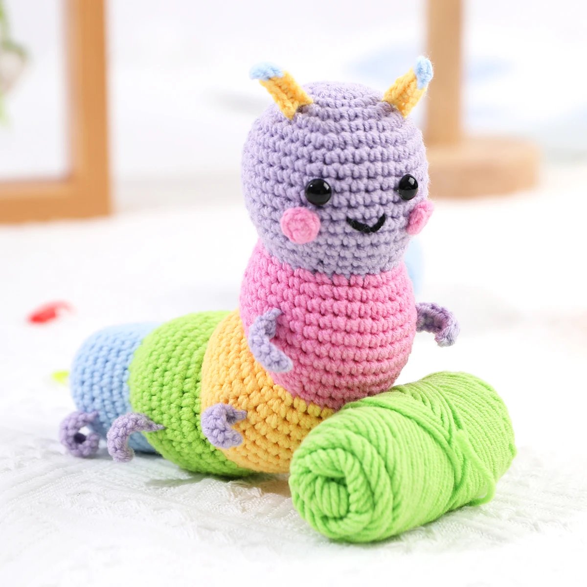 Colorful Caterpillar Cartoon Doll Crochet Kit Set - DIY Handmade Craft Materials for Creating Cute Soft Toys