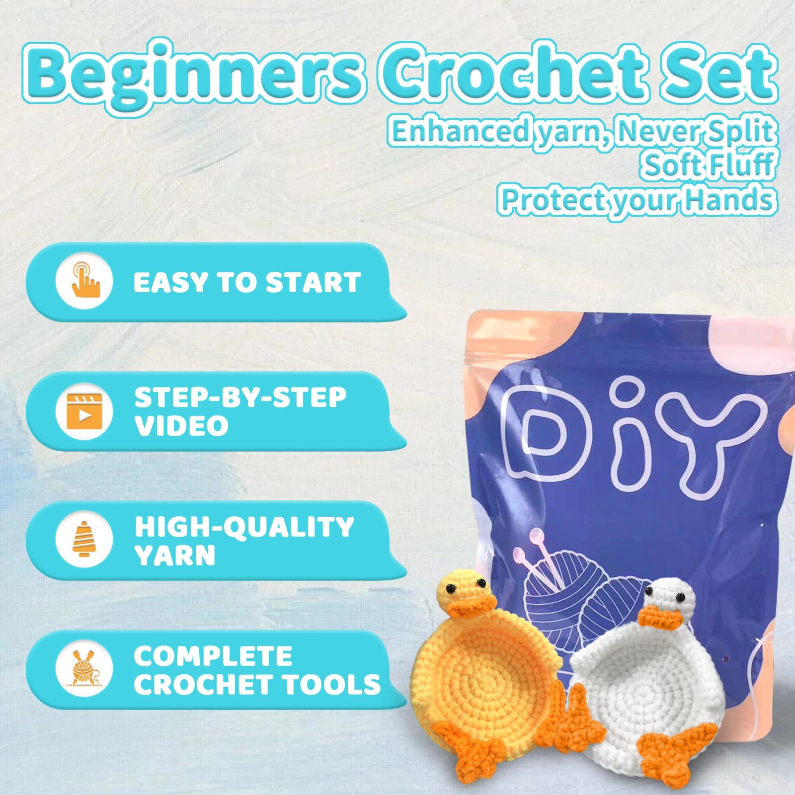 1pcs, Duck Coasters Crochet Set for Beginners, Starter Kit with Step-by-Step Video Tutorials, DIY Knitting Craft Supplies Gift - Image 5