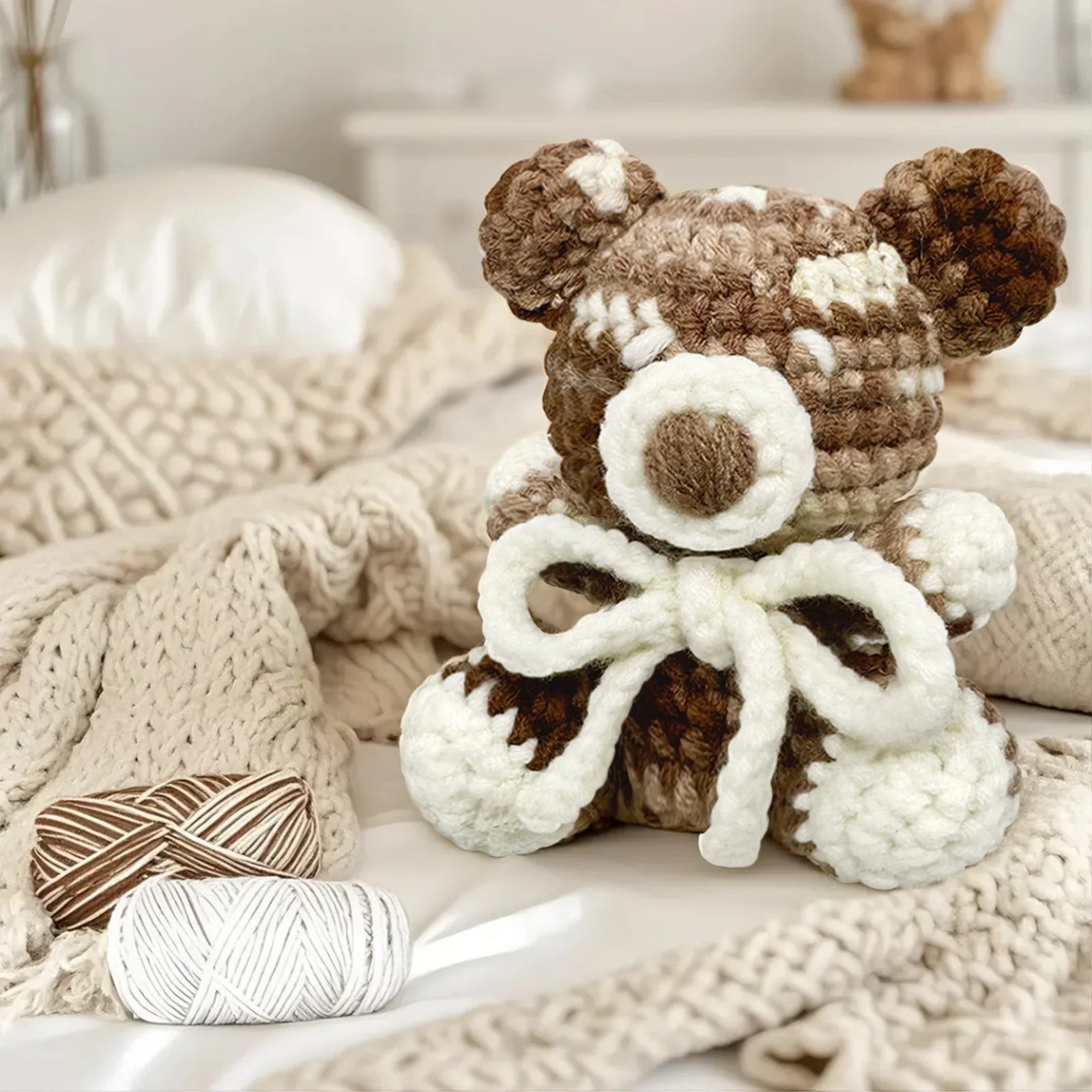 YAMAXIN 1PC Khaki Bear Theme Crochet Kit for Beginners - DIY Craft Tool Set with Knitting Arts And Crafts Project