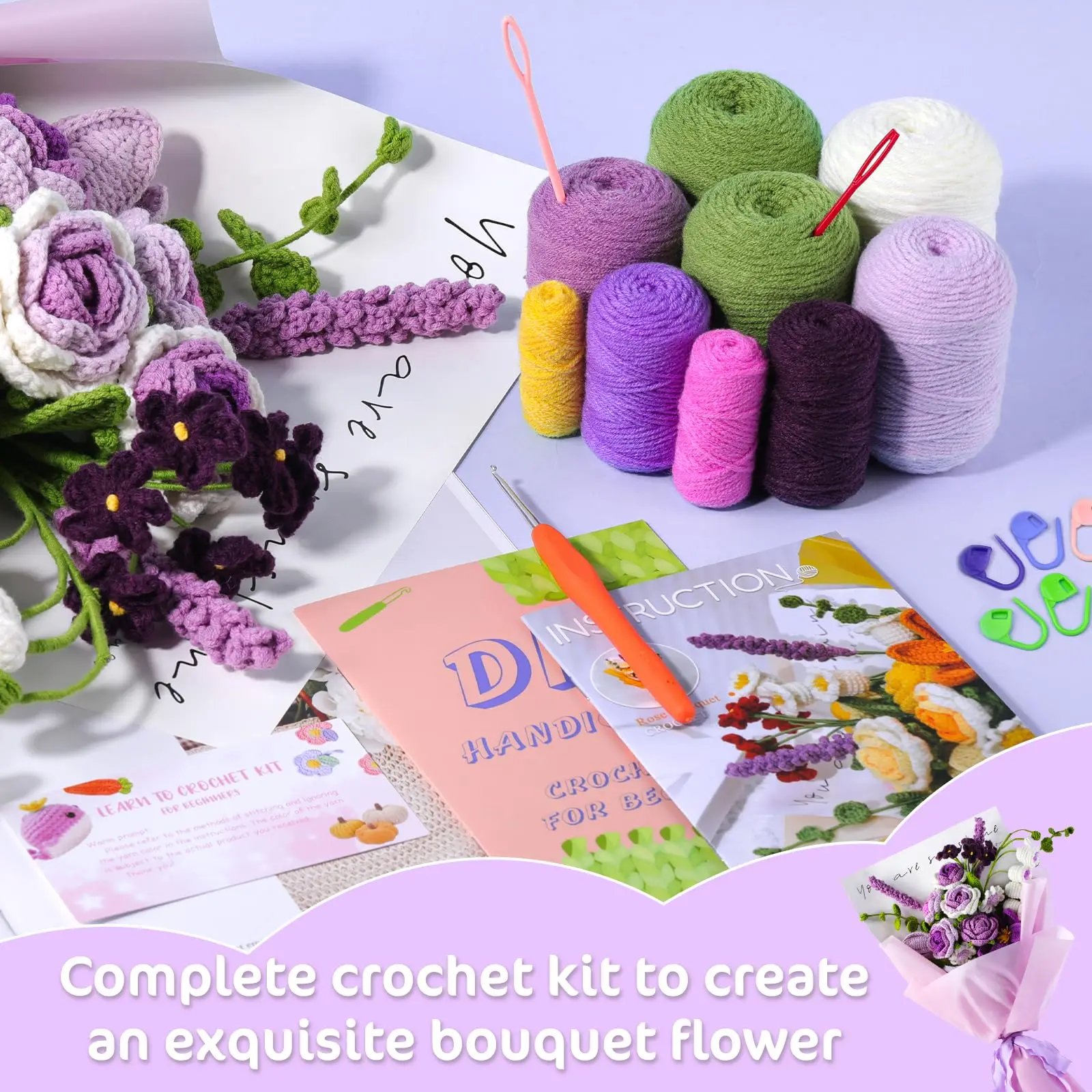 Fenrry Flower Bouquet Crochet Kit Rose Crochet Kit for Beginners with Step-by-Step Video Tutorials for Present and Home Decor - Image 4