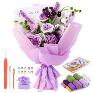 Fenrry Flower Bouquet Crochet Kit Rose Crochet Kit for Beginners with Step-by-Step Video Tutorials for Present and Home Decor