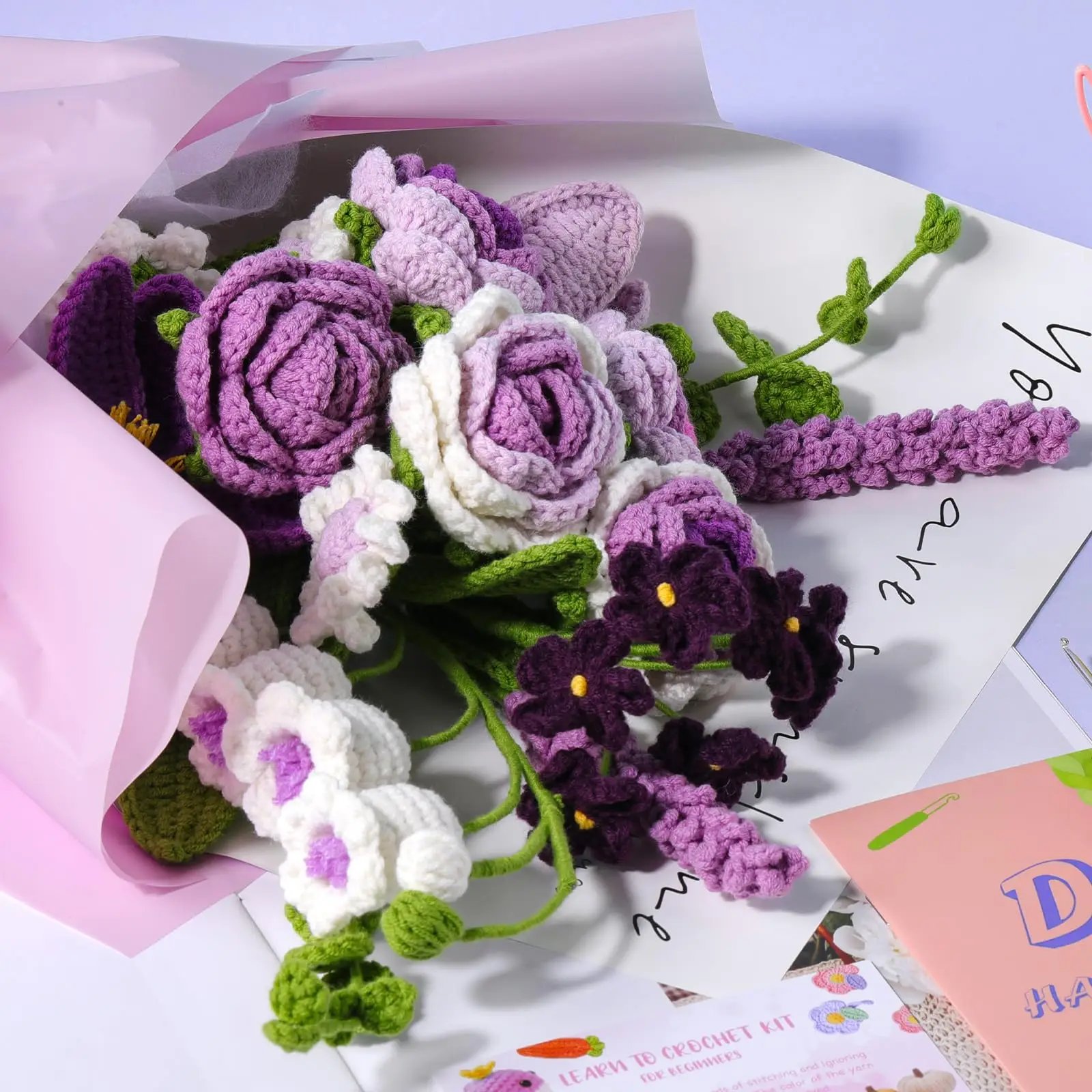Fenrry Flower Bouquet Crochet Kit Rose Crochet Kit for Beginners with Step-by-Step Video Tutorials for Present and Home Decor - Image 5