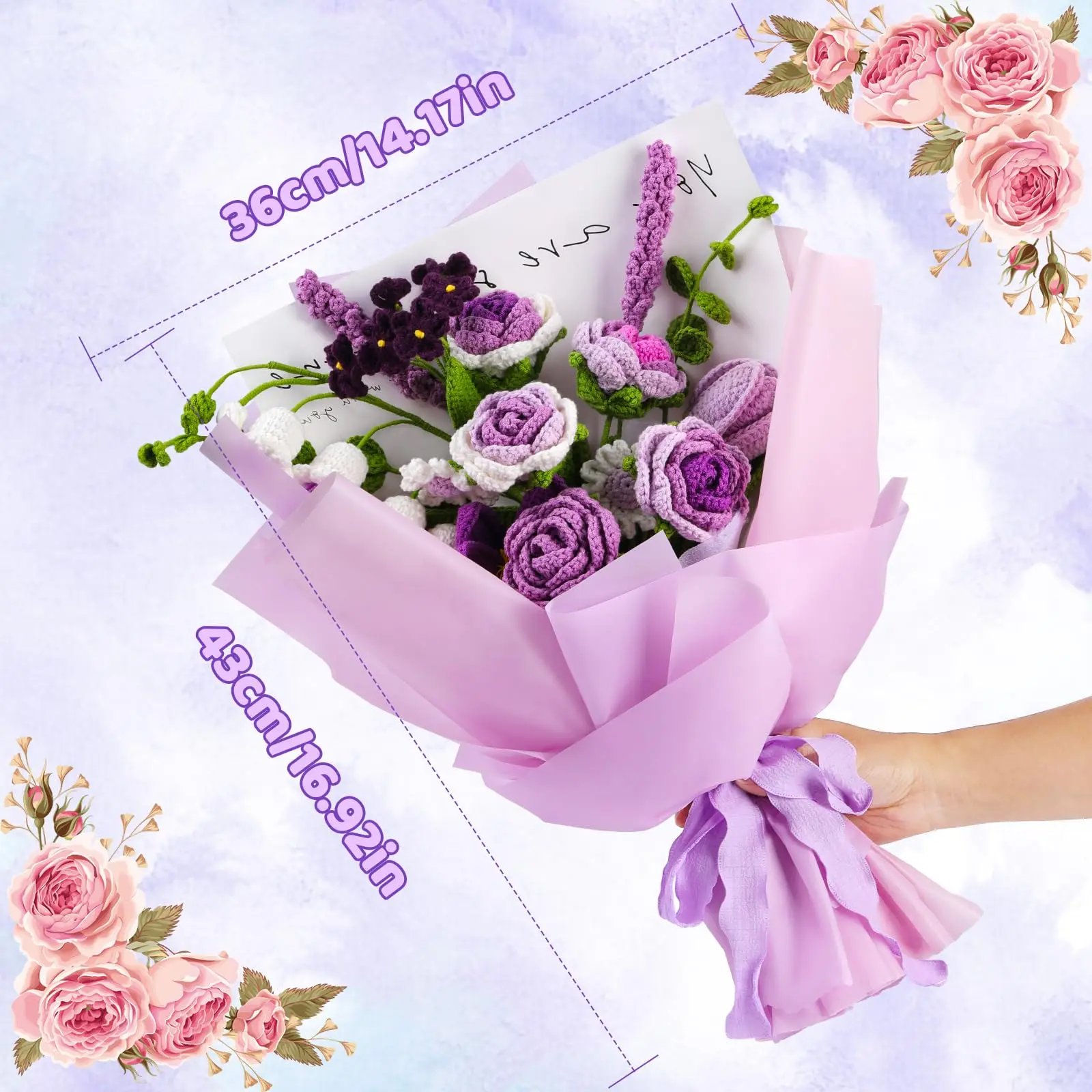 Fenrry Flower Bouquet Crochet Kit Rose Crochet Kit for Beginners with Step-by-Step Video Tutorials for Present and Home Decor - Image 6