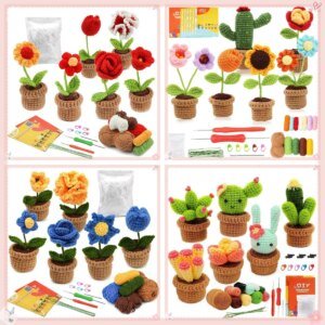 Cute Cactus Flower Lavender Tulip Monstera Plants Crocheting Materials Kit Handmake Crochet Kit Supply Knitted Set for Handcraft