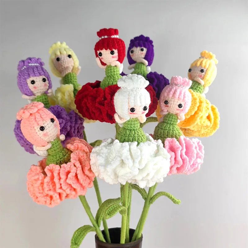 Customized Color Cute Doll Flower,crochet Carnation Doll Flower for Holiday Gifts ,handmade Artificial Flowers Home Decoration