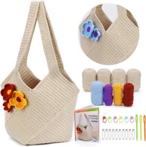 MIUSIE Crochet Bag Kit for Beginners Complete Starter Set with Yarn, Hook & Step-by-Step Video Tutorials DIY Shoulder Bag Craft