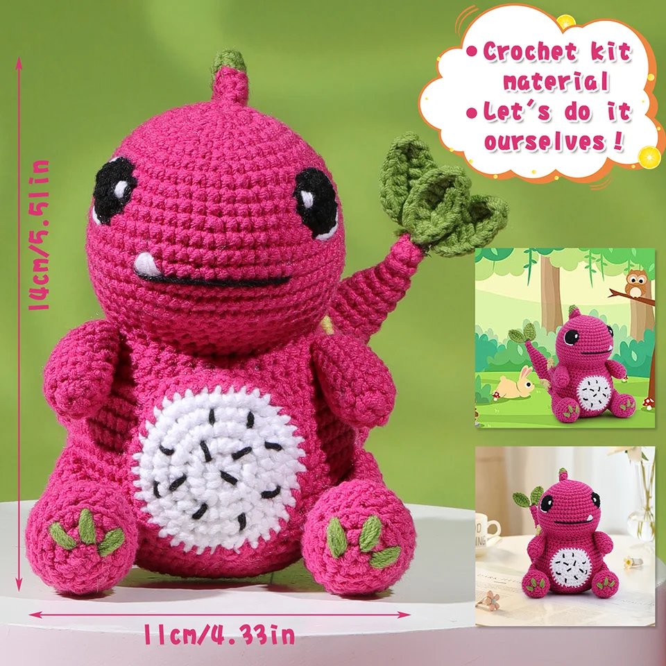 BUDDUR Dinosaur Crochet Knitting Kit With Cotton Yarn Thread And Crochet Hooks For Doll Making DIY Non-finished Materials Set - Image 2
