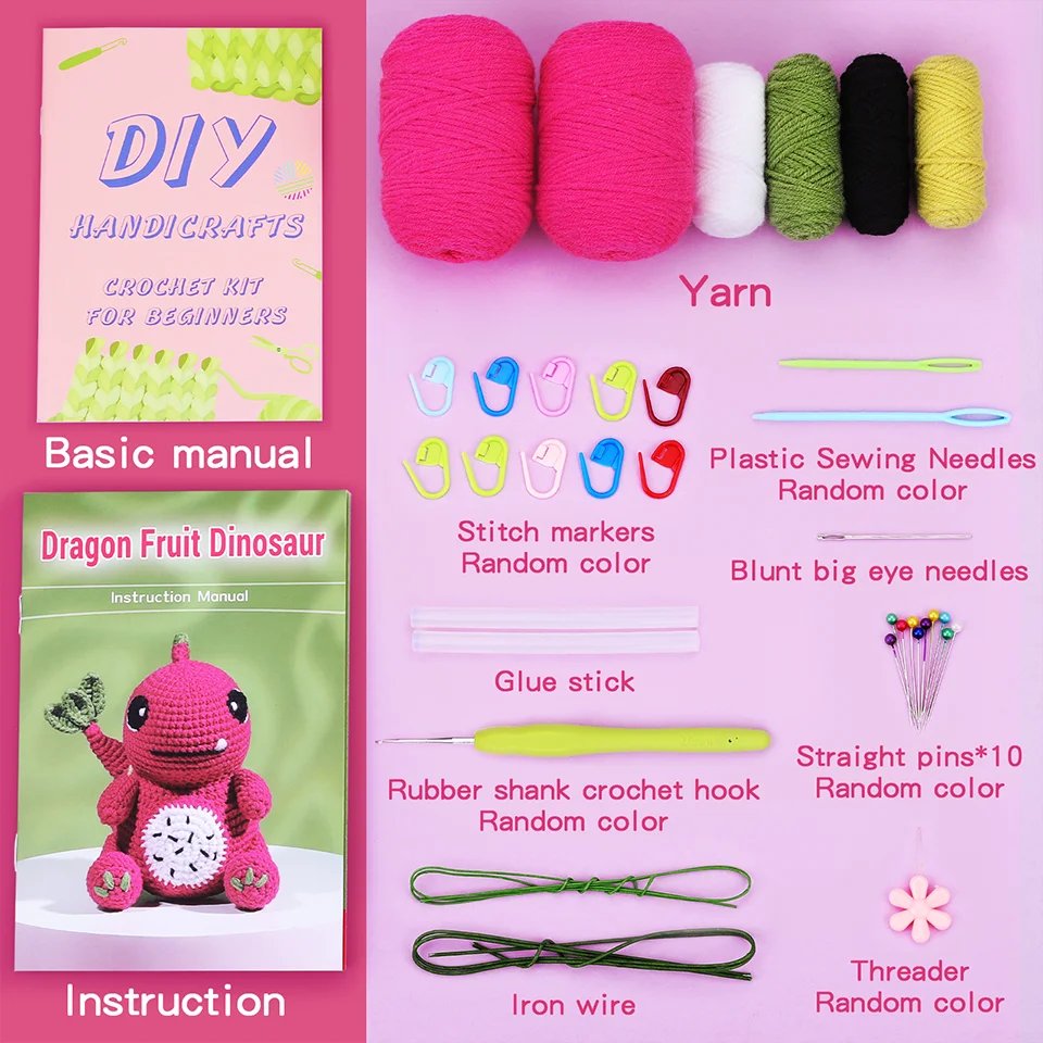 BUDDUR Dinosaur Crochet Knitting Kit With Cotton Yarn Thread And Crochet Hooks For Doll Making DIY Non-finished Materials Set - Image 4