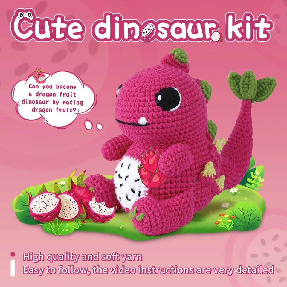BUDDUR Dinosaur Crochet Knitting Kit With Cotton Yarn Thread And Crochet Hooks For Doll Making DIY Non-finished Materials Set - Image 3