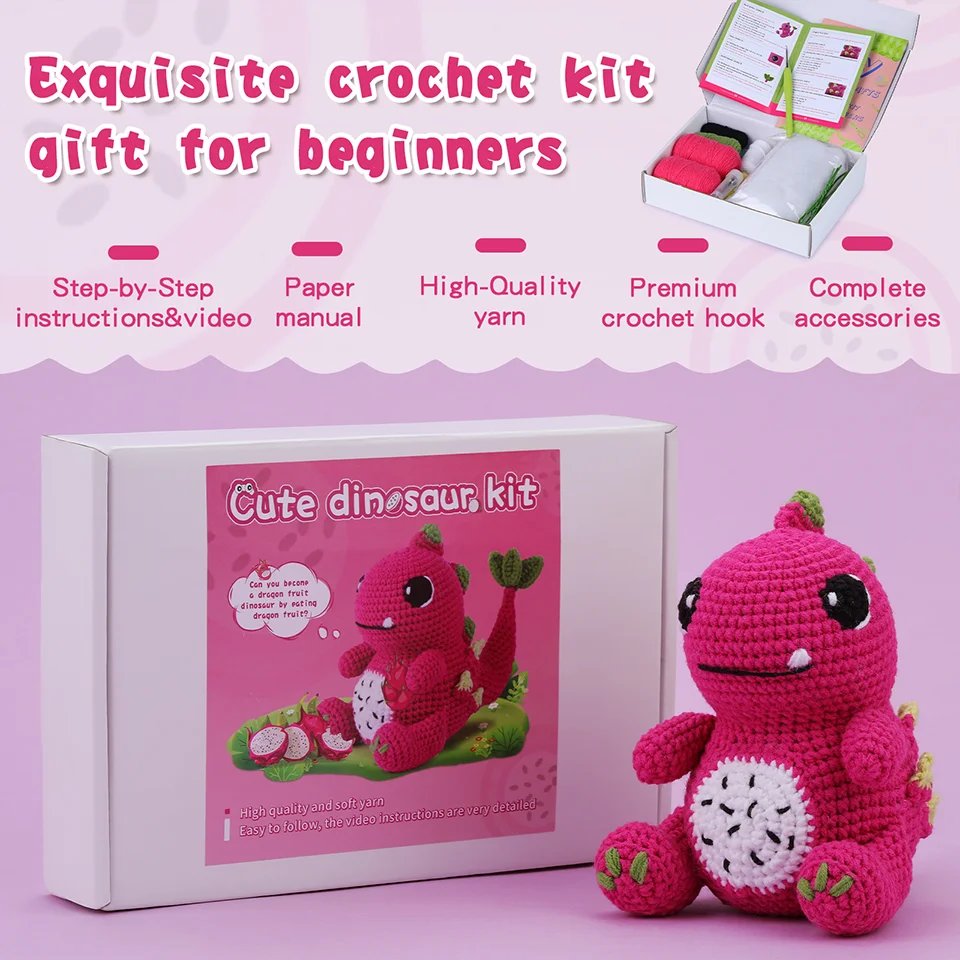 BUDDUR Dinosaur Crochet Knitting Kit With Cotton Yarn Thread And Crochet Hooks For Doll Making DIY Non-finished Materials Set - Image 6