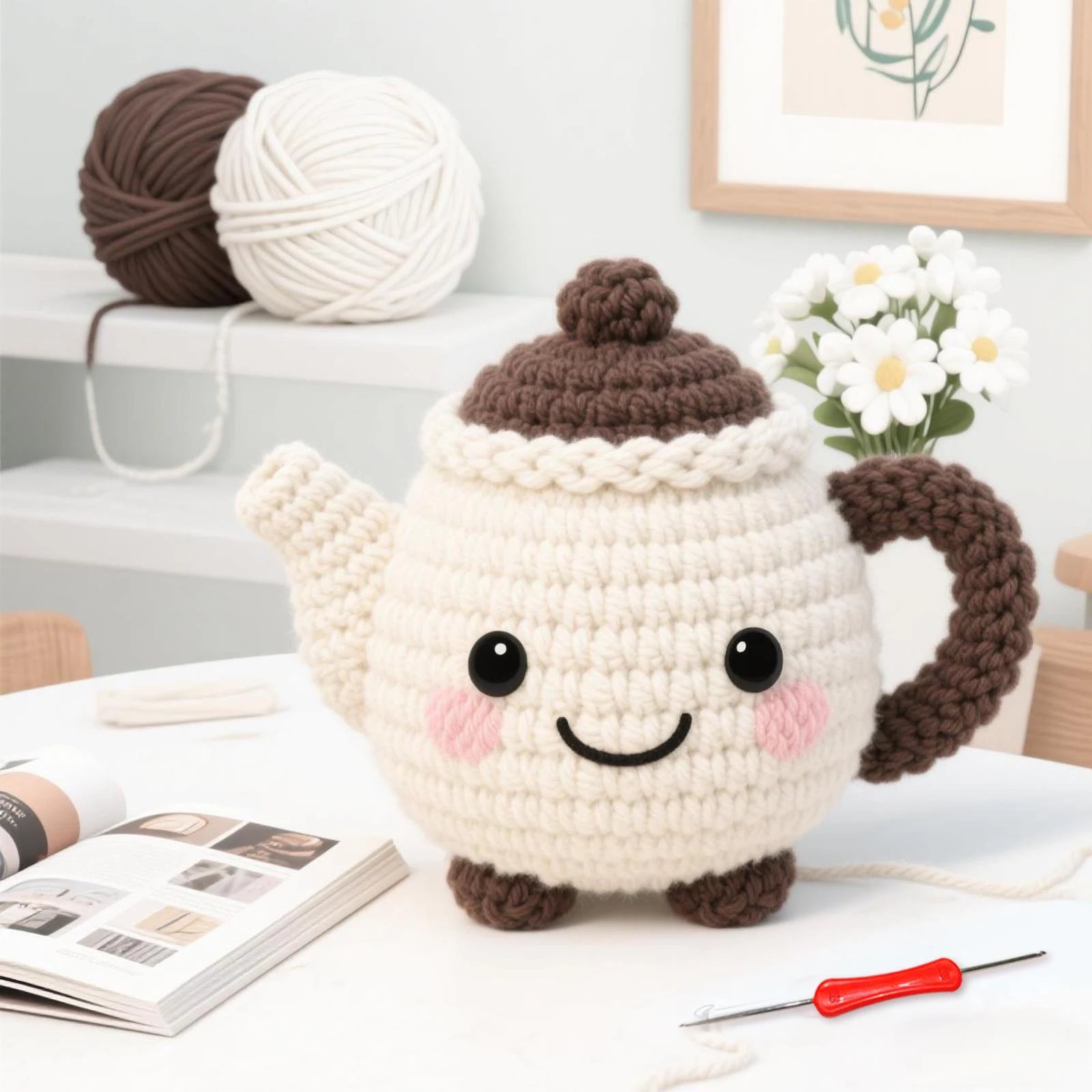 YAMAXIN 1PC DIY Crochet Kit for Beginners Tea Pot Themed Easy Craft Knitting Project Arts & Crafts Tool Set