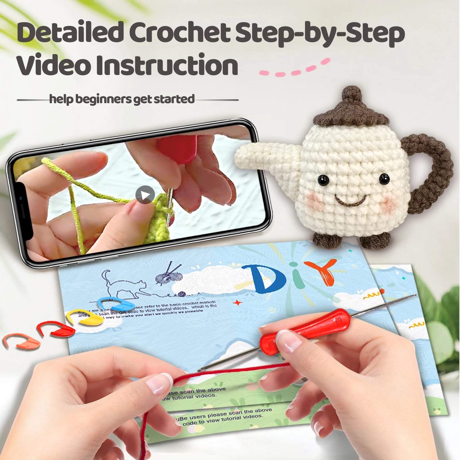 YAMAXIN 1PC DIY Crochet Kit for Beginners Tea Pot Themed Easy Craft Knitting Project Arts & Crafts Tool Set - Image 5