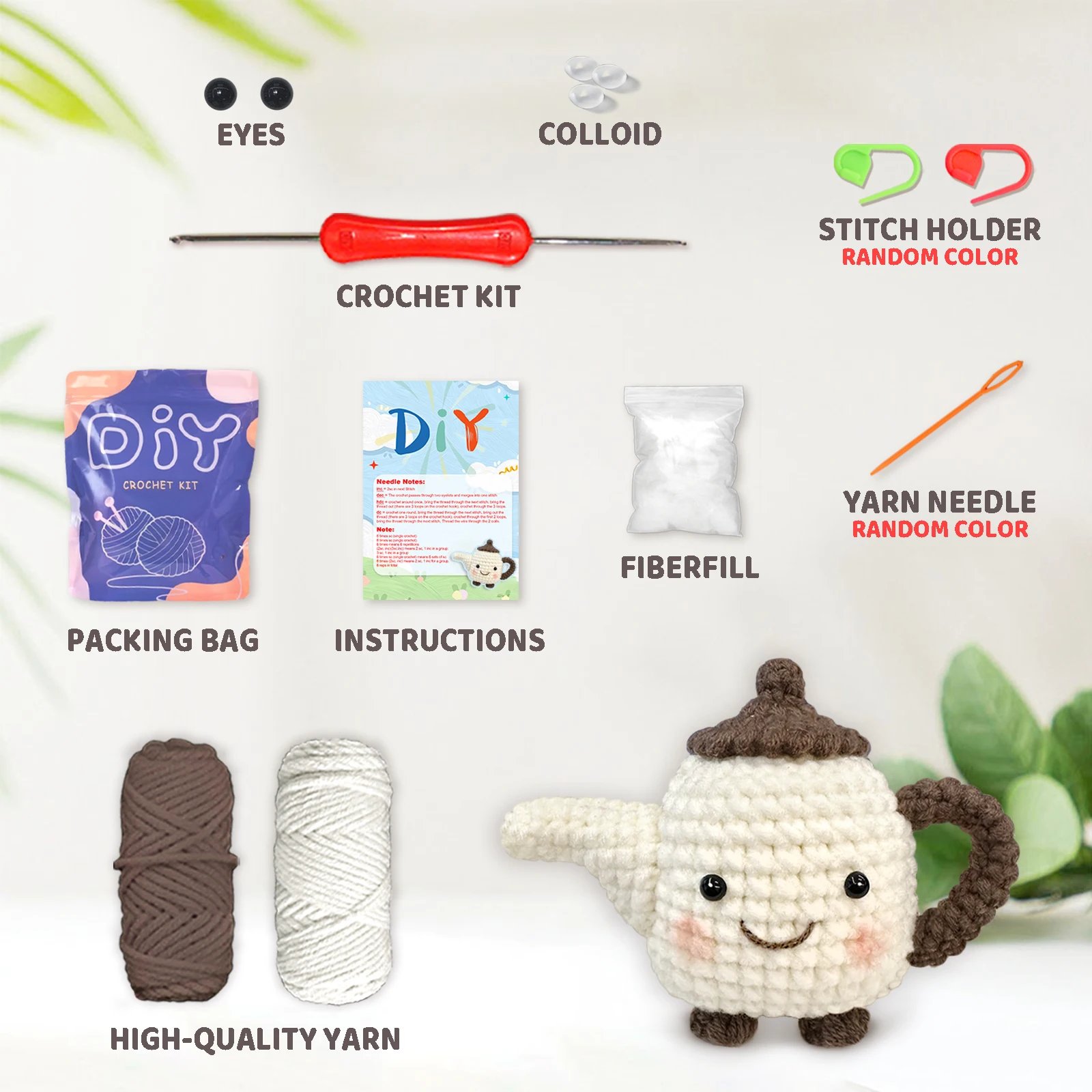 YAMAXIN 1PC DIY Crochet Kit for Beginners Tea Pot Themed Easy Craft Knitting Project Arts & Crafts Tool Set - Image 2