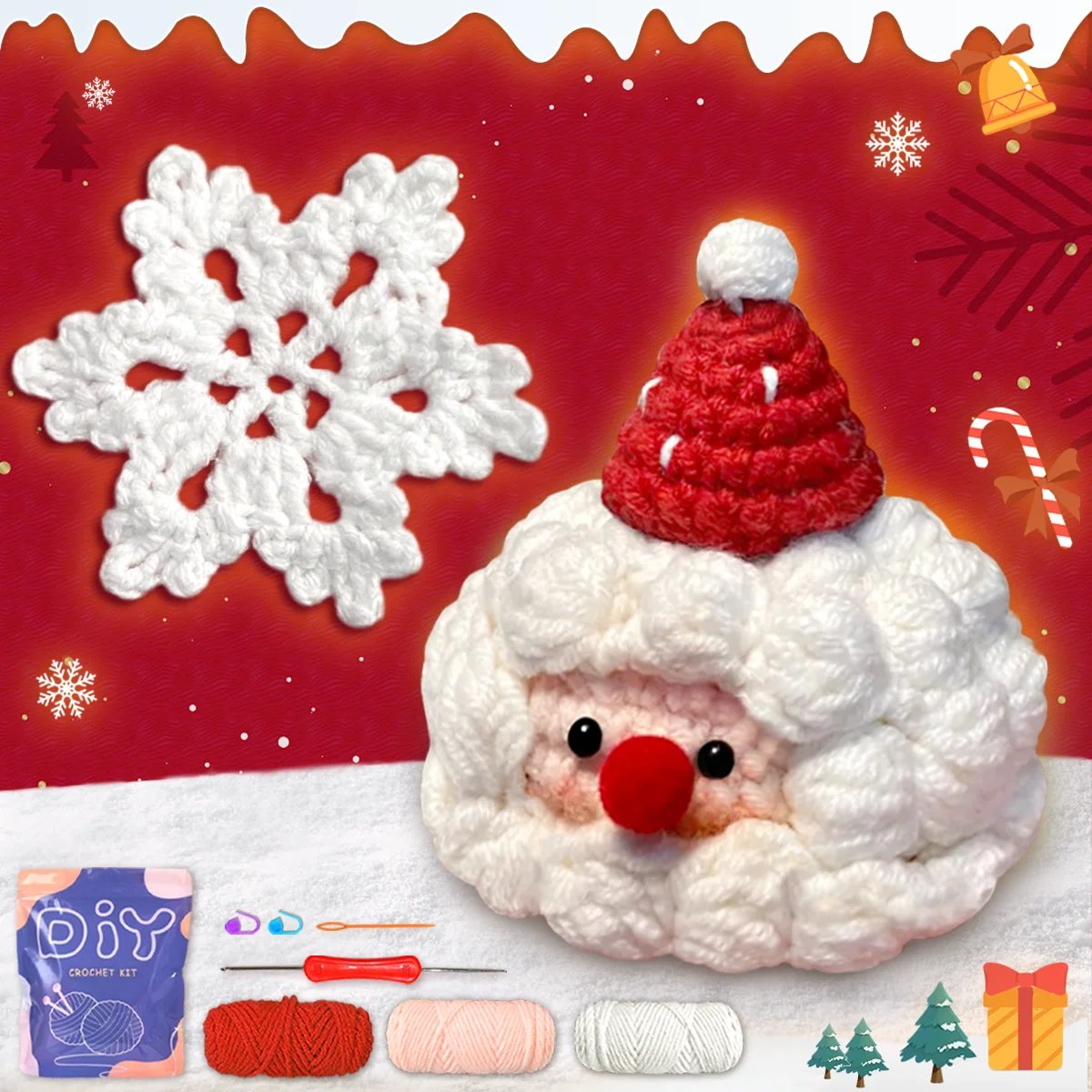 YAMAXIN 2PC Christmas Cake Themed Crochet Kit for Beginners Easy Craft Tool Set Knitting Arts And Crafts Project
