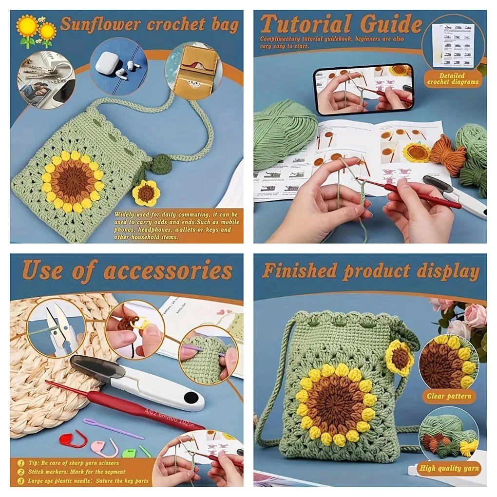 New Crochet Kit for Beginners Adult with Video Tutorials Include Crochet Hook,Yarn and Kniting Supplies for Bag Craft DIY - Image 2