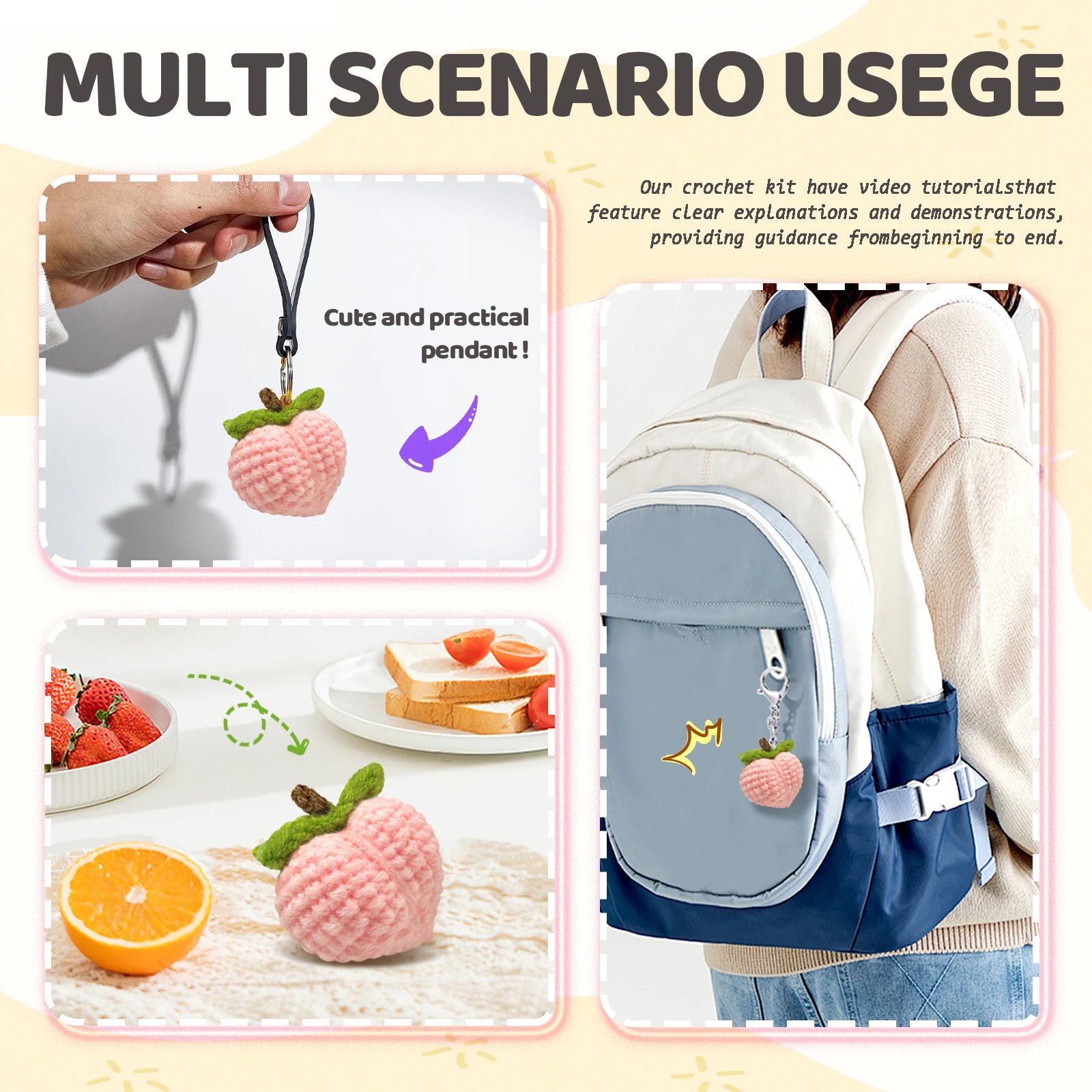 1PC Peach Crochet Set for Beginners,Include Step-by-Step Video Tutorials(Accessories In Random Color) - Image 4