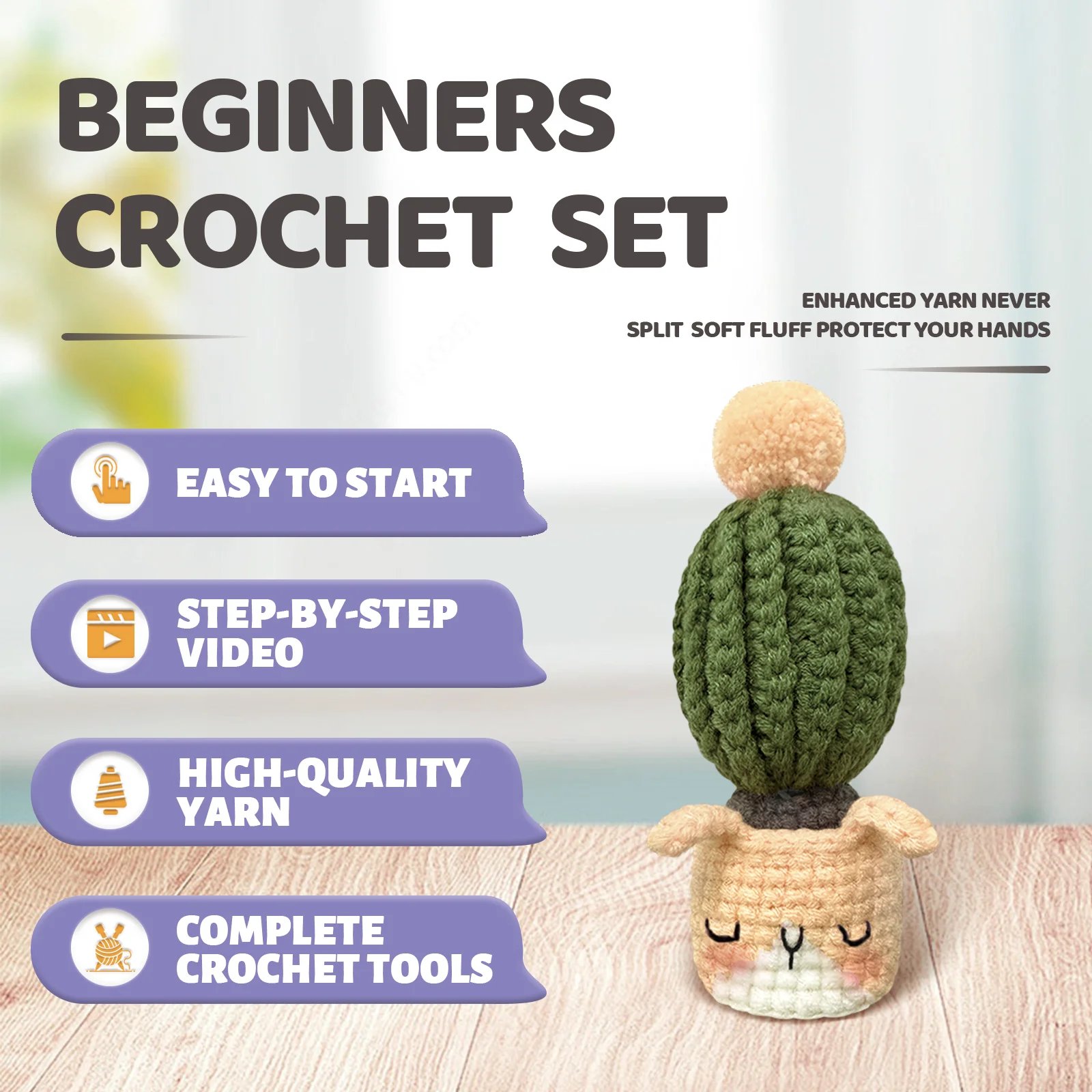 YAMAXIN DIY Crochet Kit for Beginners Easy Craft Tool Set with Animal Cactus Themed Design Knitting Arts And Crafts Project - Image 3