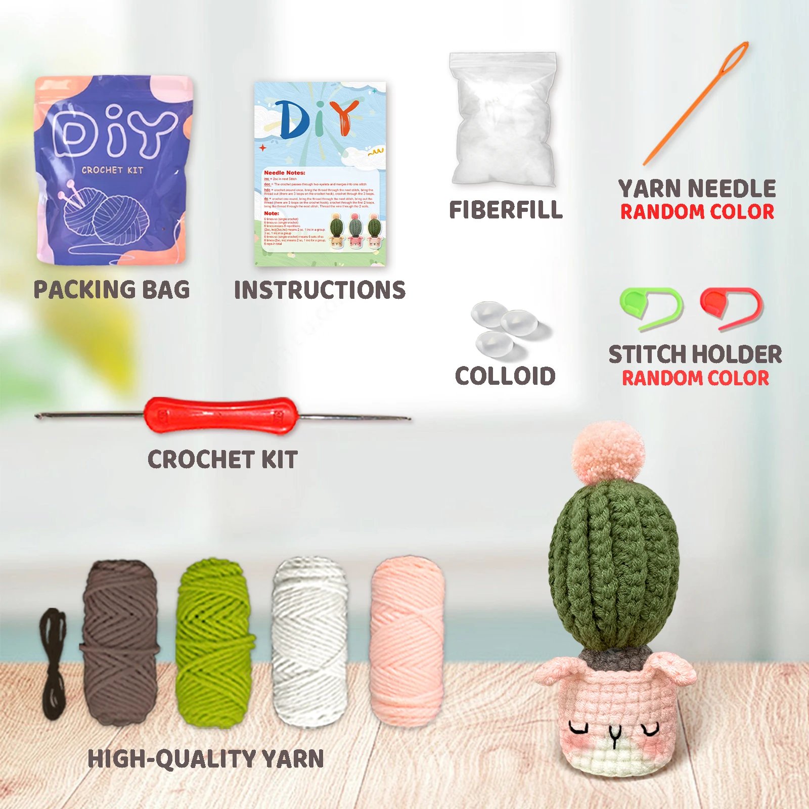YAMAXIN DIY Crochet Kit for Beginners Easy Craft Tool Set with Animal Cactus Themed Design Knitting Arts And Crafts Project - Image 6