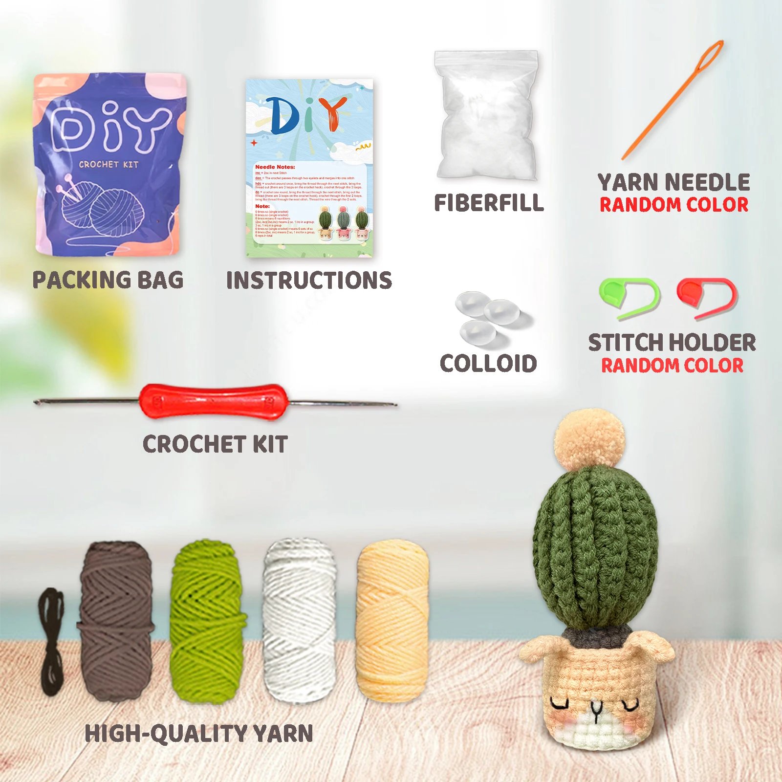 YAMAXIN DIY Crochet Kit for Beginners Easy Craft Tool Set with Animal Cactus Themed Design Knitting Arts And Crafts Project - Image 5