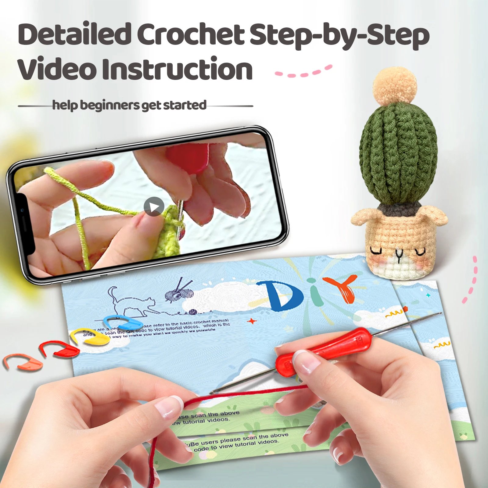YAMAXIN DIY Crochet Kit for Beginners Easy Craft Tool Set with Animal Cactus Themed Design Knitting Arts And Crafts Project - Image 4