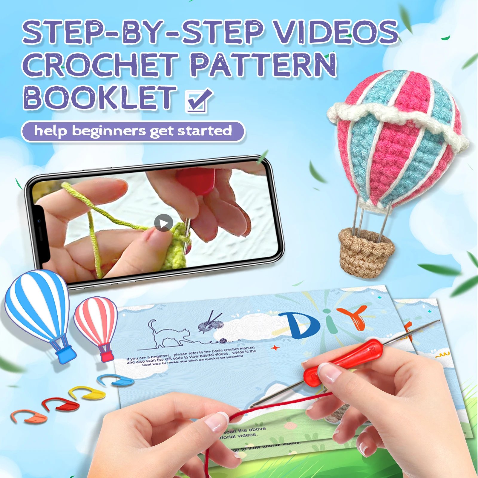 YAMAXIN1PC Hot Air Balloon Themed Crochet Kit for Beginners Easy Craft Tool Set Knitting Arts And Crafts Project - Image 5