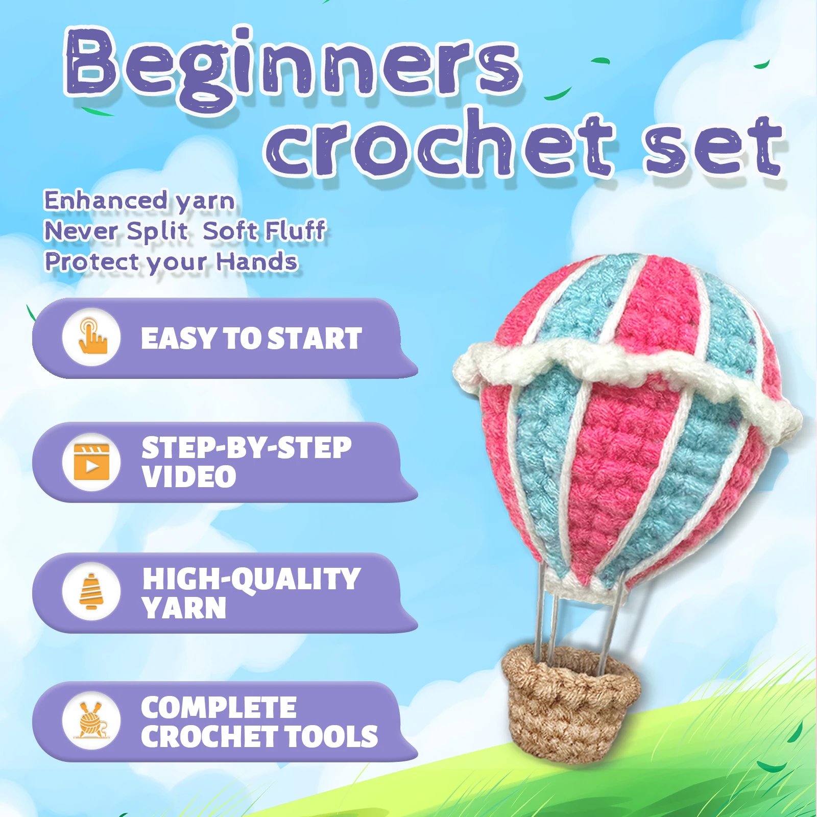YAMAXIN1PC Hot Air Balloon Themed Crochet Kit for Beginners Easy Craft Tool Set Knitting Arts And Crafts Project - Image 4