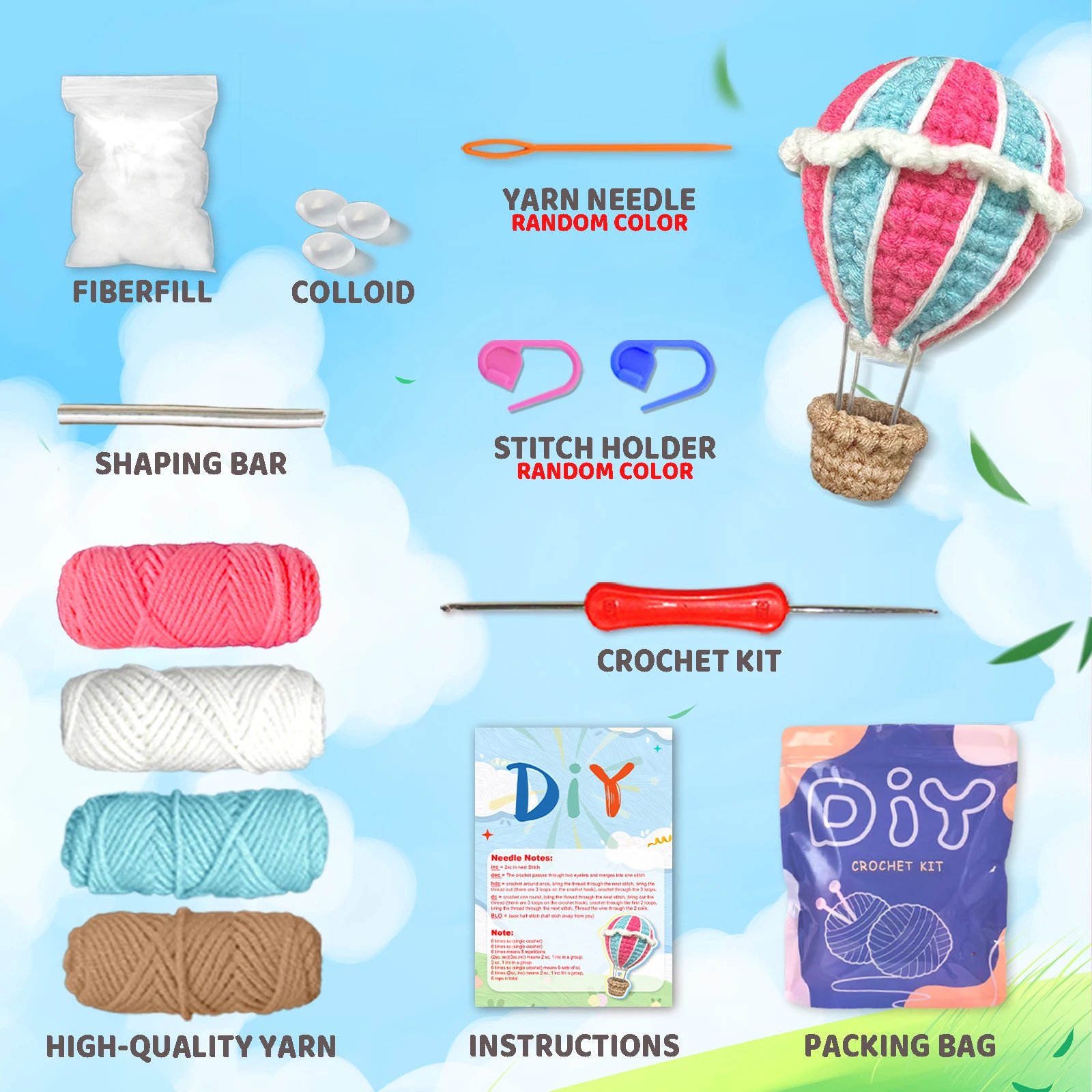 YAMAXIN1PC Hot Air Balloon Themed Crochet Kit for Beginners Easy Craft Tool Set Knitting Arts And Crafts Project - Image 3