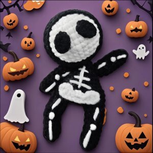 1pc Small Skull Crochet Kit, Halloween Fabric, Beginner's Crochet Kit with Step-by-Step Video Tutorial And Yarn
