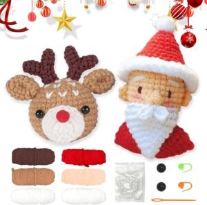 YAMAXIN 2PCS Christmas Deer Santa Claus Crochet kit for Beginners Animal Crochet Starter Kits