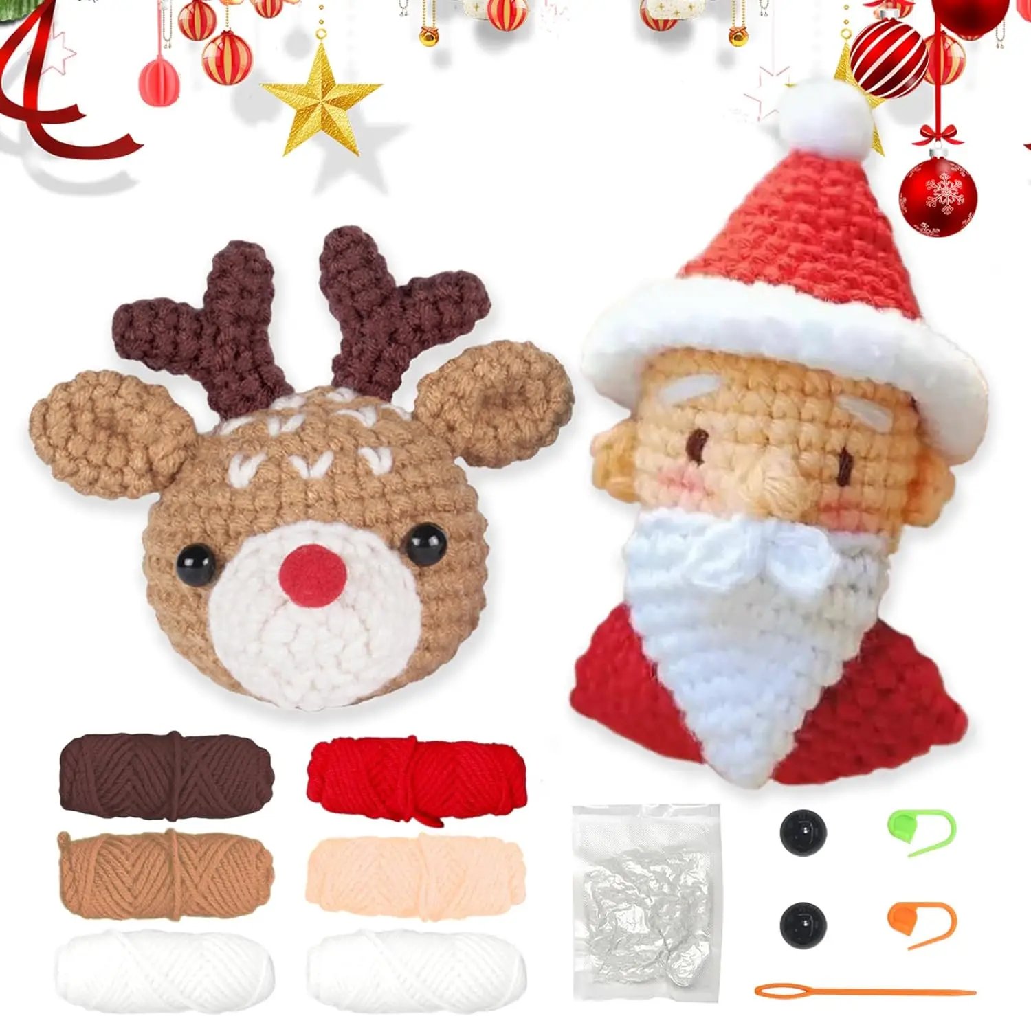 YAMAXIN 2PCS Christmas Deer Santa Claus Crochet kit for Beginners Animal Crochet Starter Kits