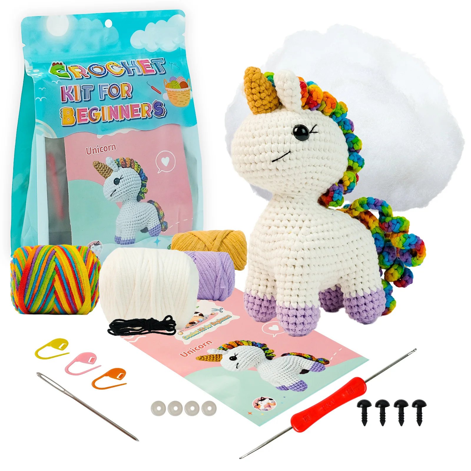 DIY Unicorn Crochet Kit,Learn to Crochet for Adults Kids Accessories Including Yarn Hook -with Step-by-Step Video Tutorials