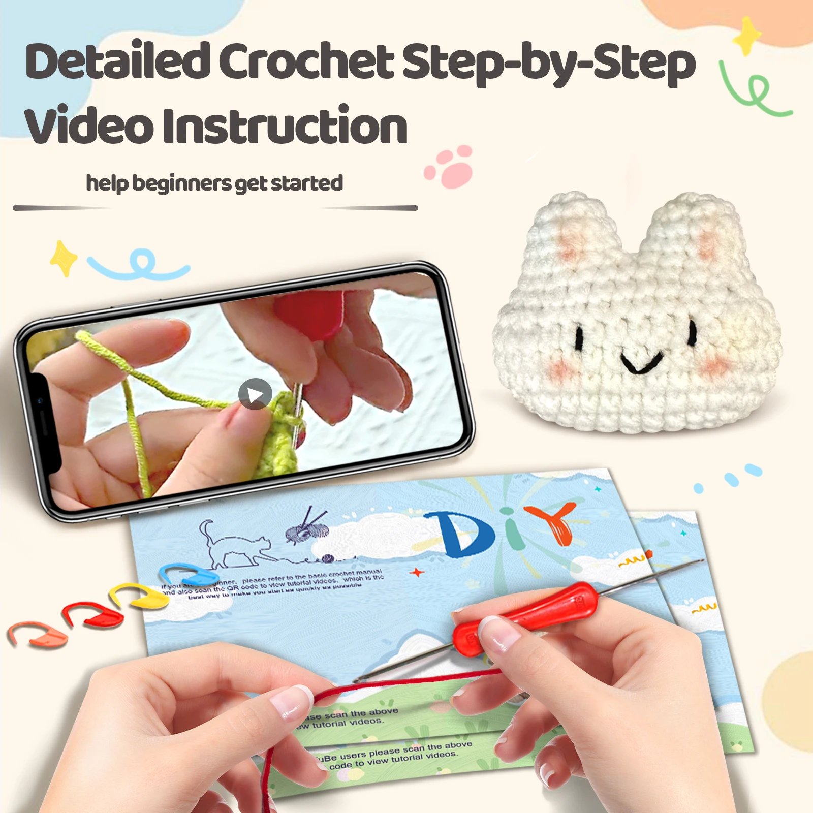 YAMAXIN Cute Animal Theme Crochet Kit for Beginners - DIY Craft Tool Set Easy Knitting Arts And Crafts Project - Image 5