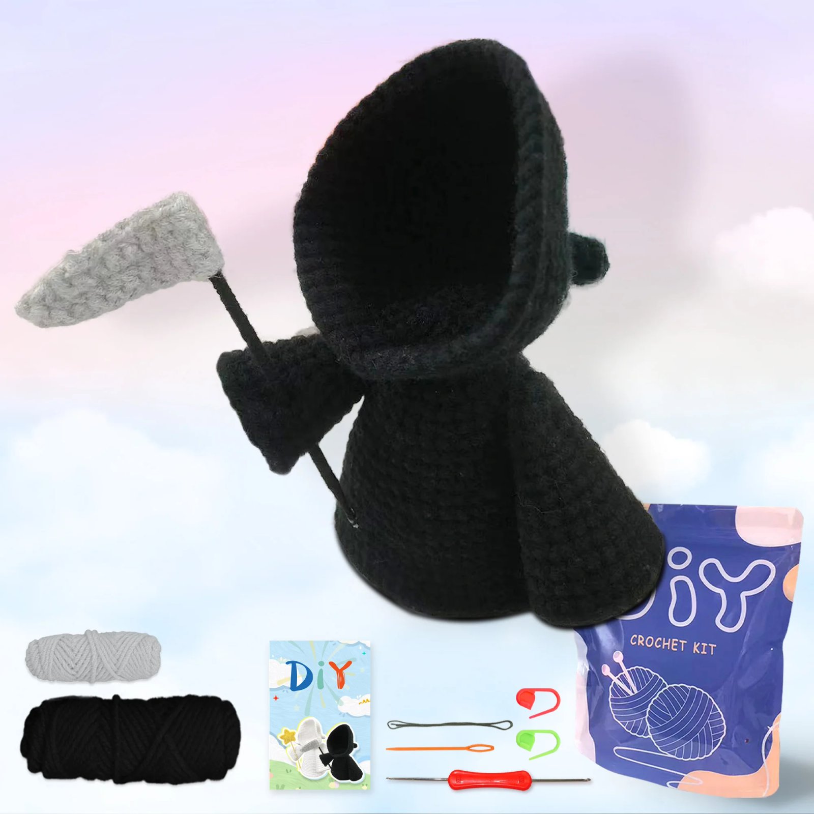 YAMAXIN Black Angel Crochet Needle DIY Kit for Beginners Easy Arts And Crafts Knitting Tool Set Novice Friendly