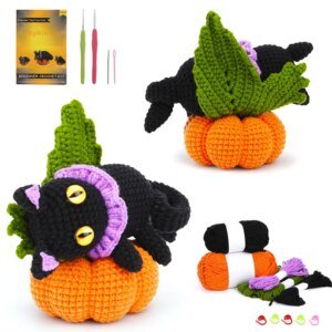 Halloween Crochet Kit for Beginners Crochet Starters Kit Adult Complete Craft Knitting Kit with Crochet Hooks Yarns for DIY Gift