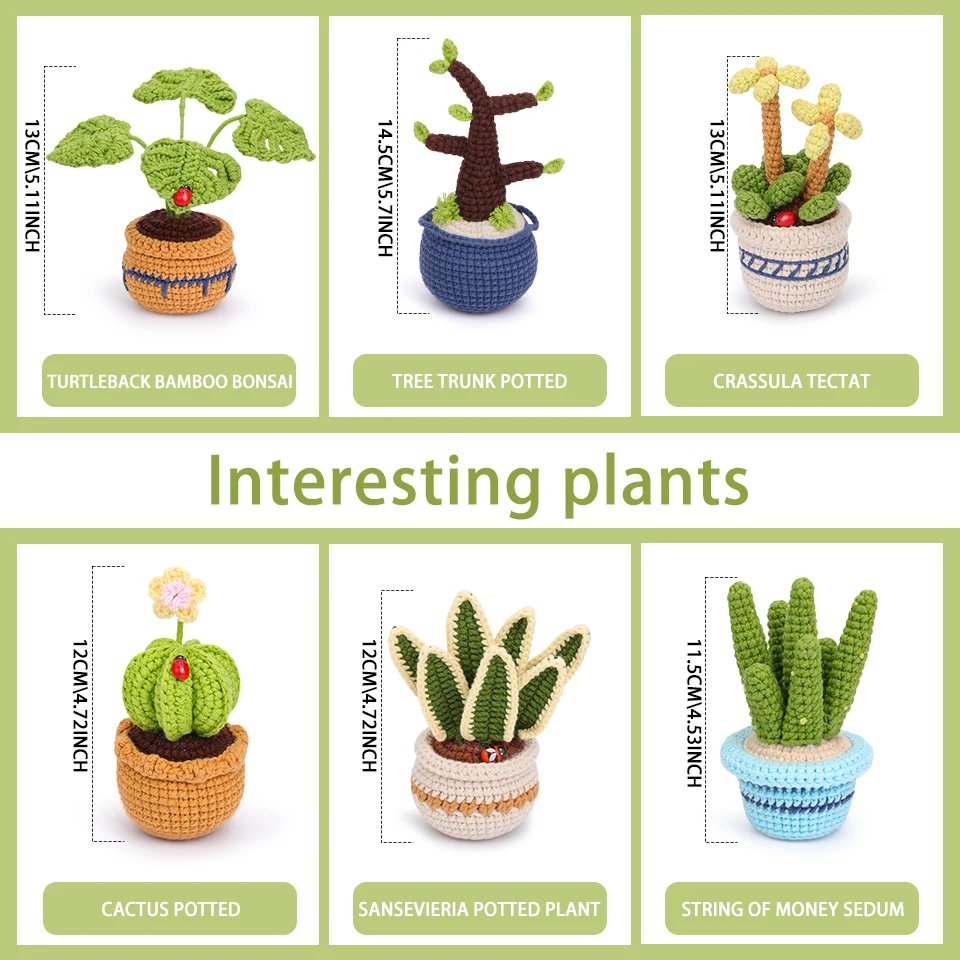 KRABALL 6PCS Succulents Plants Crochet Set With Cotton Yarn Thread And Instruction For Beginners DIY Handmade Craft Accessories - Image 2