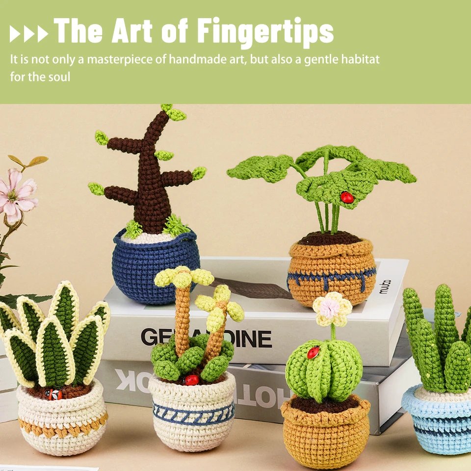 KRABALL 6PCS Succulents Plants Crochet Set With Cotton Yarn Thread And Instruction For Beginners DIY Handmade Craft Accessories - Image 6