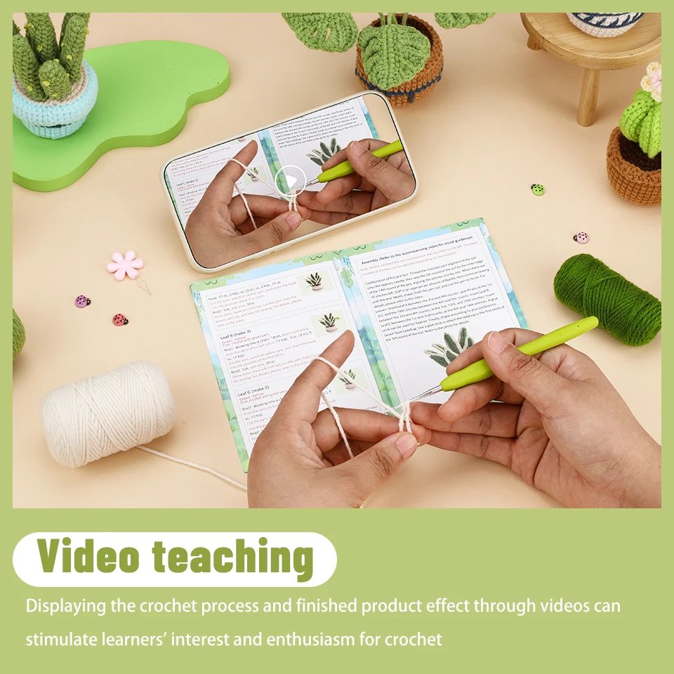 KRABALL 6PCS Succulents Plants Crochet Set With Cotton Yarn Thread And Instruction For Beginners DIY Handmade Craft Accessories - Image 5