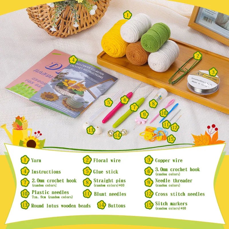 KRABALL Crochet Coaster Kit With Instruction Knitting Yarn Thread Needles Hooks Easy Knit Accessories Set DIY Craft Supplies - Image 2