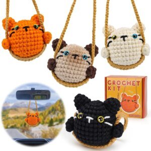 Cute Cat Crochet Knitting Kit With Cotton Yarn Thread And Instruction For Beginners DIY Handmade Craft Accessories Set