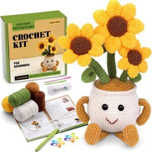 Beginner Sunflower Potted Crochet Kit – DIY Amigurumi Flower Pot with Video Tutorial