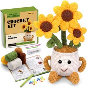 Beginner Sunflower Potted Crochet Kit – DIY Amigurumi Flower Pot with Video Tutorial