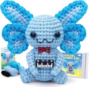 Beginner Crochet Kit Blue Axolotl: Cute Amigurumi Plush with Extra Yarn & Hooks
