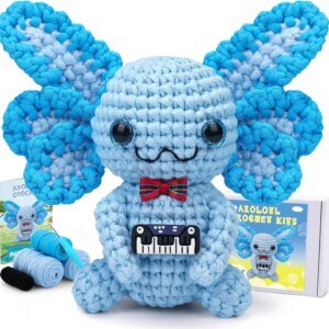 Beginner Crochet Kit Blue Axolotl: Cute Amigurumi Plush with Extra Yarn & Hooks